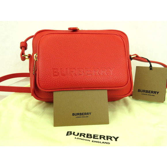 $1290 BURBERRY RED LOGO PEBBLE LEATHER ZIP CROSSBODY CAMERA BAG Made in Italy - Picture 11 of 14